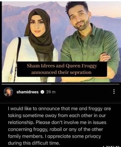 Youtuber ShamIdress and QueenFroggy announced their sepration