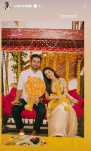 Ushna Shah Hamza Amin wedding festivities begin with a colourful Mayun