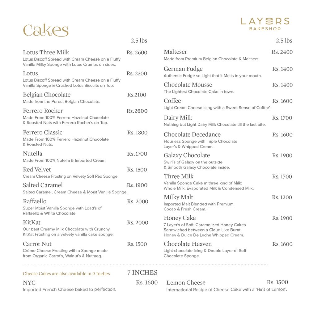 Layers Bakeshop Price List – Your Getaway to Sweet Bliss